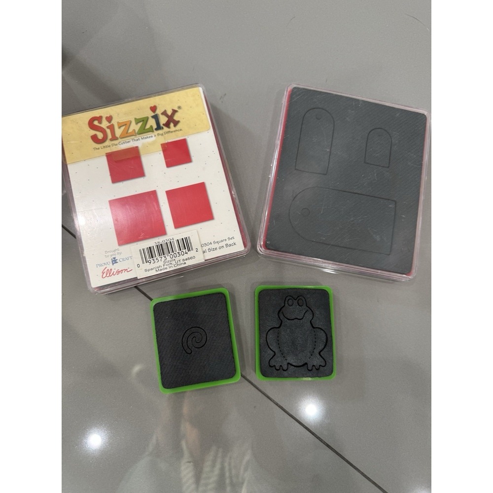 Sizzix Retired Die - Frog Swirl Squares Tag Crescent LOT